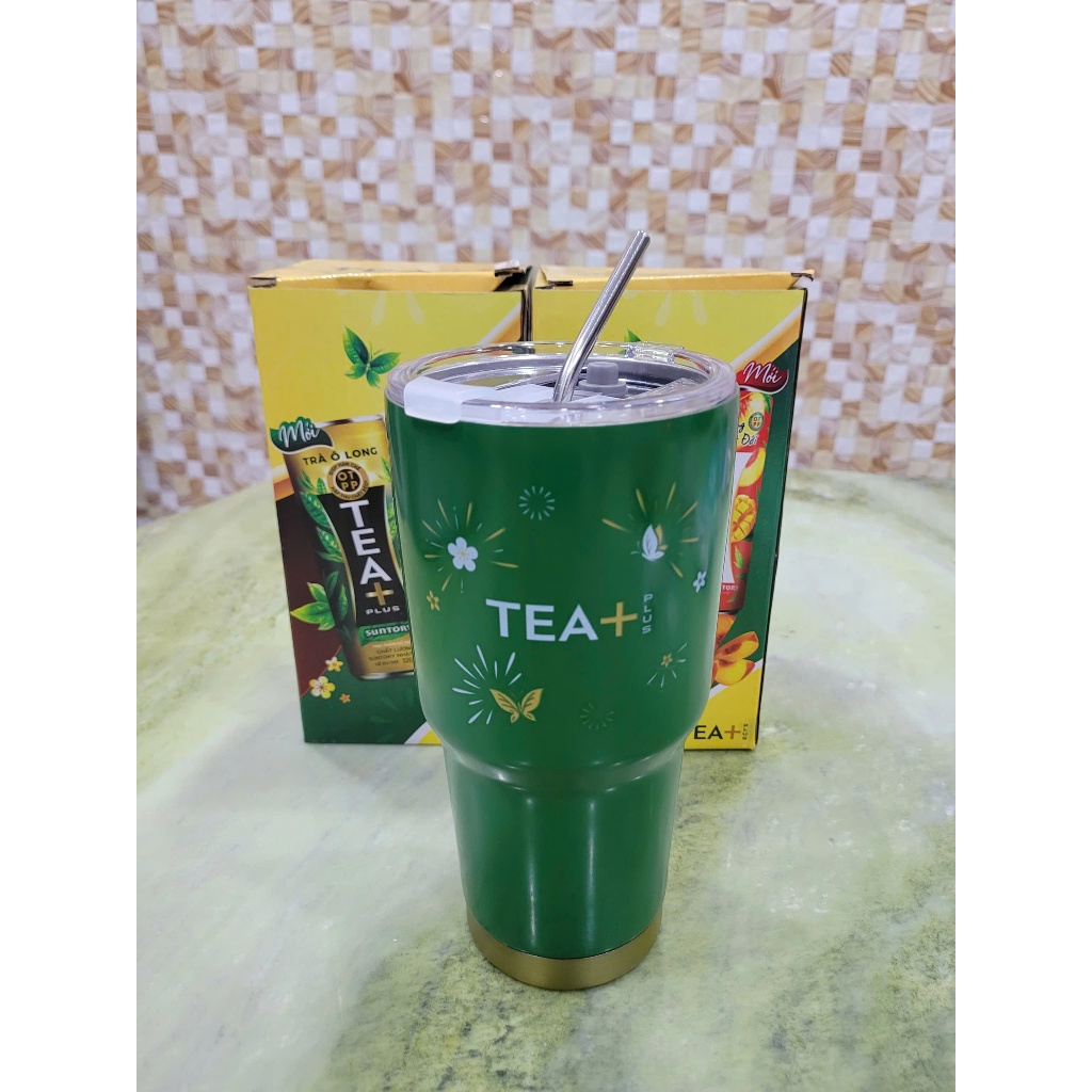 [Quà tặng TEA+] l=LY GIỮ NHIỆT TEA PLUS KHÔNG GỈ CỰC ĐẸP 900ML KÈM ỐNG HÚT INOX