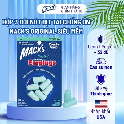 Hộp 3 đôi nút bịt tai chống ồn Mack's Original siêu mềm, siêu nhẹ cho giấc ngủ ngon