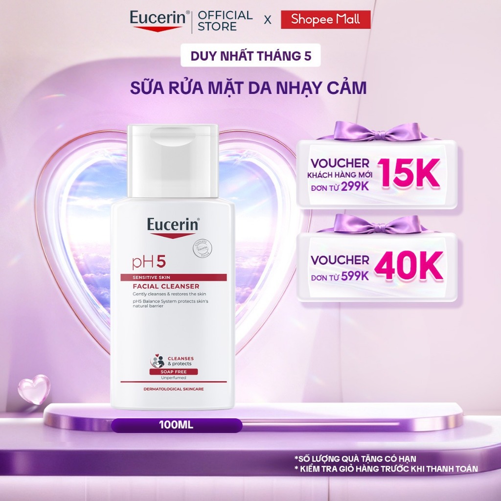 Sữa Rửa Mặt Dịu Nhẹ Cho Da Nhạy Cảm Eucerin pH5 Sensitive Skin Facial Cleanser 100ml