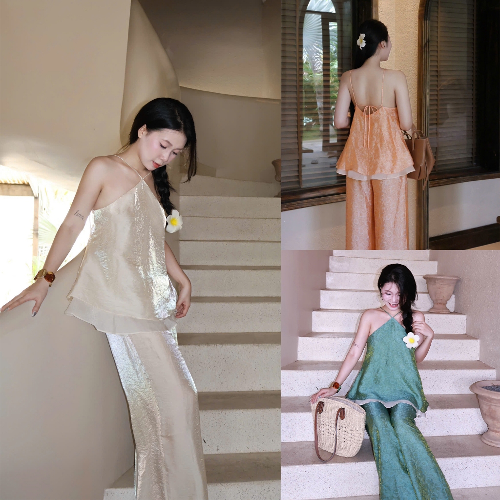 LYC FASHION - LIÊN HƯƠNG Set Yếm Cột Dây Kèm Quần Ống Rộng