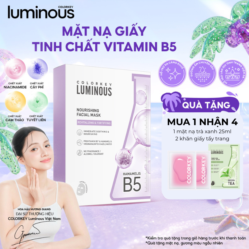 Mặt Nạ Giấy Tinh Chất Vitamin B5 |COLORKEY LUMINOUS| Hỗ Trợ Cấp Ẩm,Phục Hồi |Phù hợp da nhạy cảm| 25ml x 10 Miếng