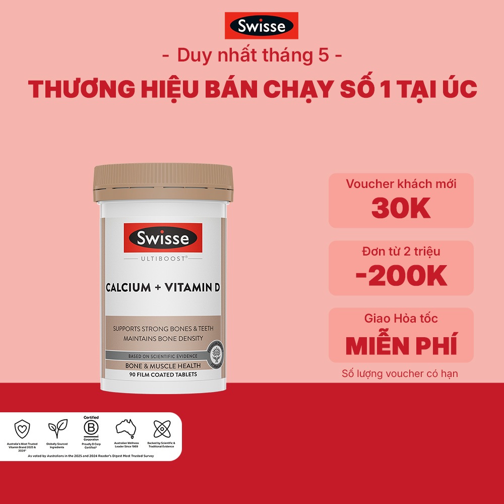 SWISSE x HANNAH - Viên uống hỗ trợ duy trì mật độ xương Swisse Ultiboost Calcium + Vitamin D