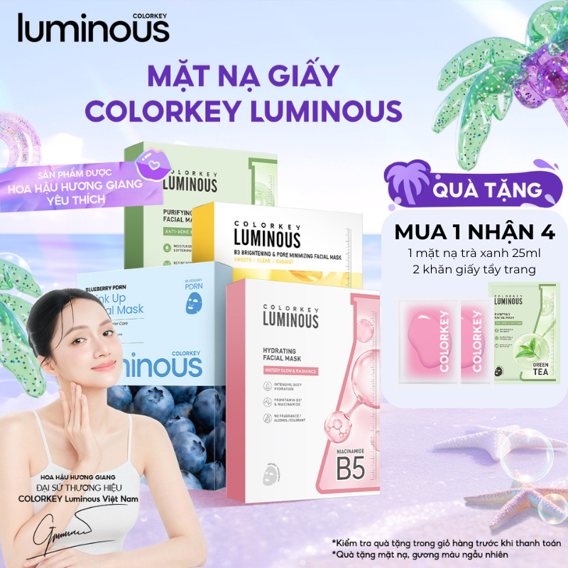 [DAILY LIVE] 1 Hộp Mặt Nạ Giấy Colorkey Luminous B5/ Trà Xanh/ B3, Hỗ trợ cấp ẩm, dưỡng sáng