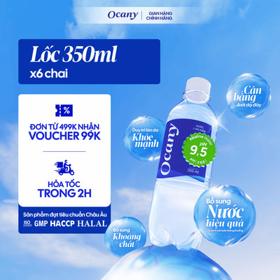 Lốc 6 chai nước Ion Kiềm Ocany chai 350ml - Hỗ trợ tiêu hóa, detox thải độc, tăng cường đề kháng