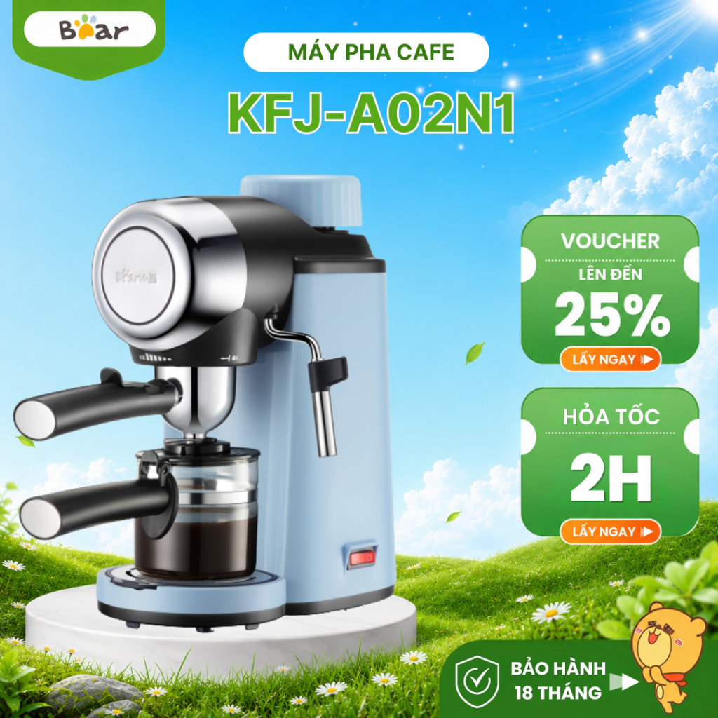 Máy pha cà phê / coffee espresso mini tự động BEAR CF-B20V1 (KFJ-A02N1), 800W, đánh sữa tạo bọt
