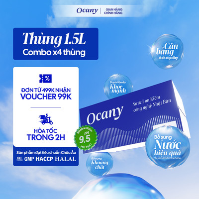 Combo 4 thùng 12 chai nước ion kiềm Ocany chai 1.5l, giúp bù khoáng, giải nhiệt, hỗ trợ tiêu hóa