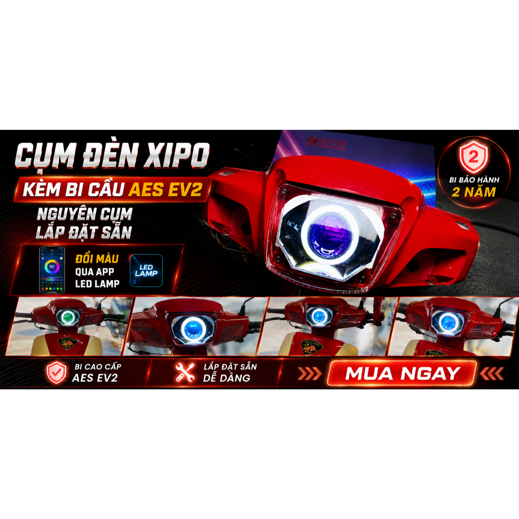 CHOÁ ĐÈN XÌ PO KÈM BI CẦU AES EV2 / TITAN BLACK MINI 2.0 , Bi cầu đổi màu qua APP tiện lợi