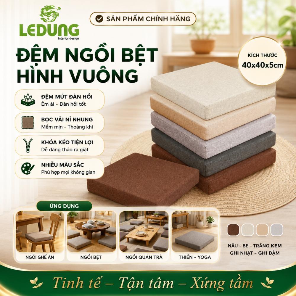 Đệm Vuông 40cm, Đệm Ngồi Bệt Cho Bàn Học Gấp Gọn, Bàn Làm Việc Bệt, Đệm Lót Ghế Văn Phòng Cao Cấp