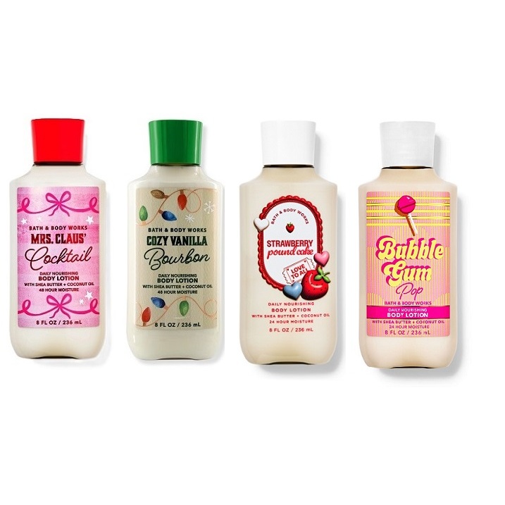 Dưỡng thể giữ ẩm da Bath & Body Works 236ml-Midnight Swim/Cozy vanilla bourbon/Vanilla Cafe/Mrs. Cla