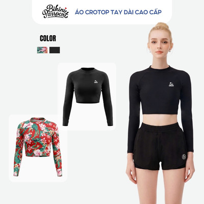 Áo bơi kín nữ tay dài croptop năng động đi biển - Bikini Passport - BSV202_BL