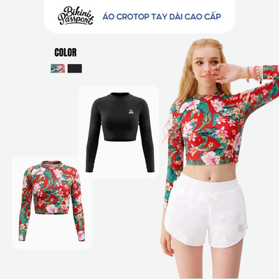 Áo bơi kín nữ tay dài croptop năng động đi biển - Bikini Passport - BSV202_RD