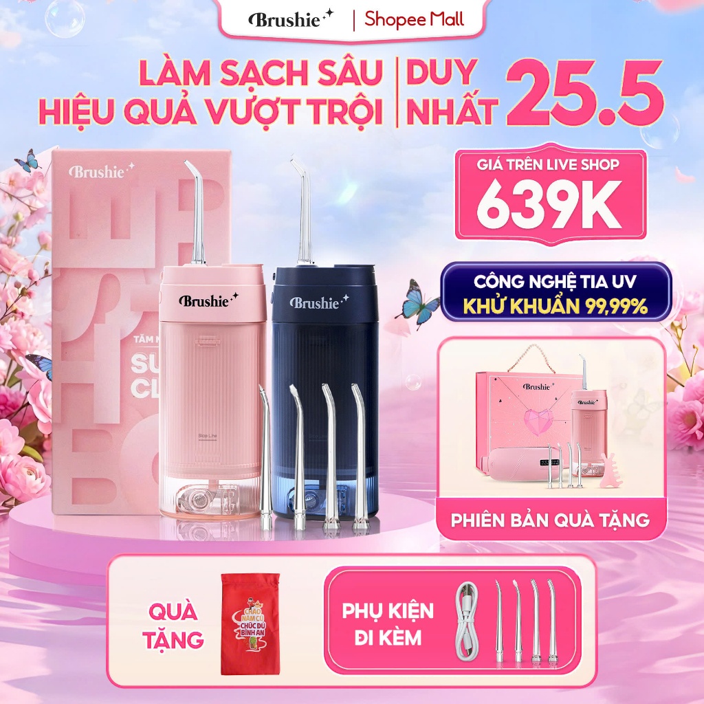 [GIÁ 663K LIVE ECOGO] Tăm nước Brushie Super Clean Flossie Bản Cải Tiến 17 Chế Độ Làm Sạch Sâu Cho R