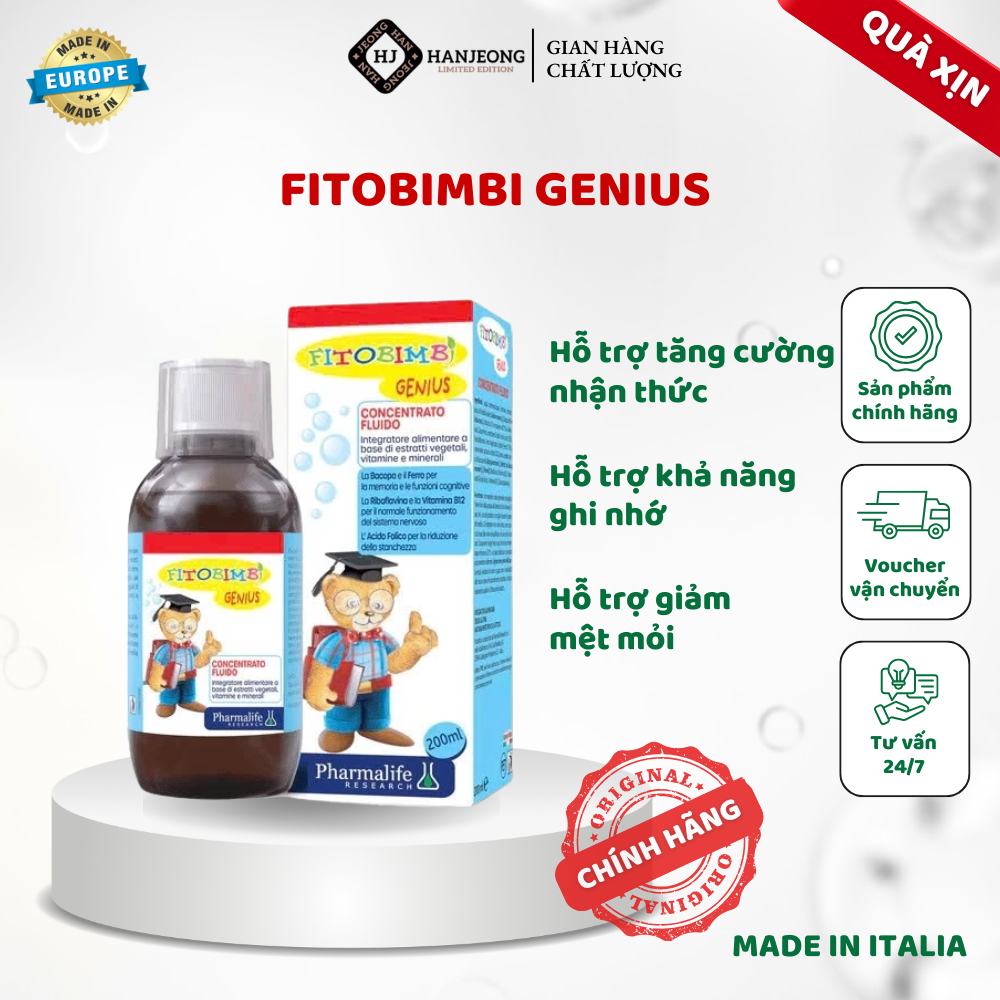 Fitobimbi Genius 200ML - Hỗ trợ trẻ tăng cường nhận thức, ghi nhớ tốt; tăng sức bền, giảm stress, mệ