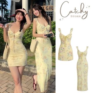 Đầm Hoa Nữ Hai Dây Cánh Tiên Phối Bèo Dáng Dài Ôm Đi Du Lịch Đi Chơi CATCHYstore