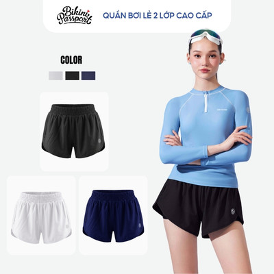 Quần bơi nữ dáng ngắn 2 lớp cao cấp đi biển - Bikini Passport - BS543_BL