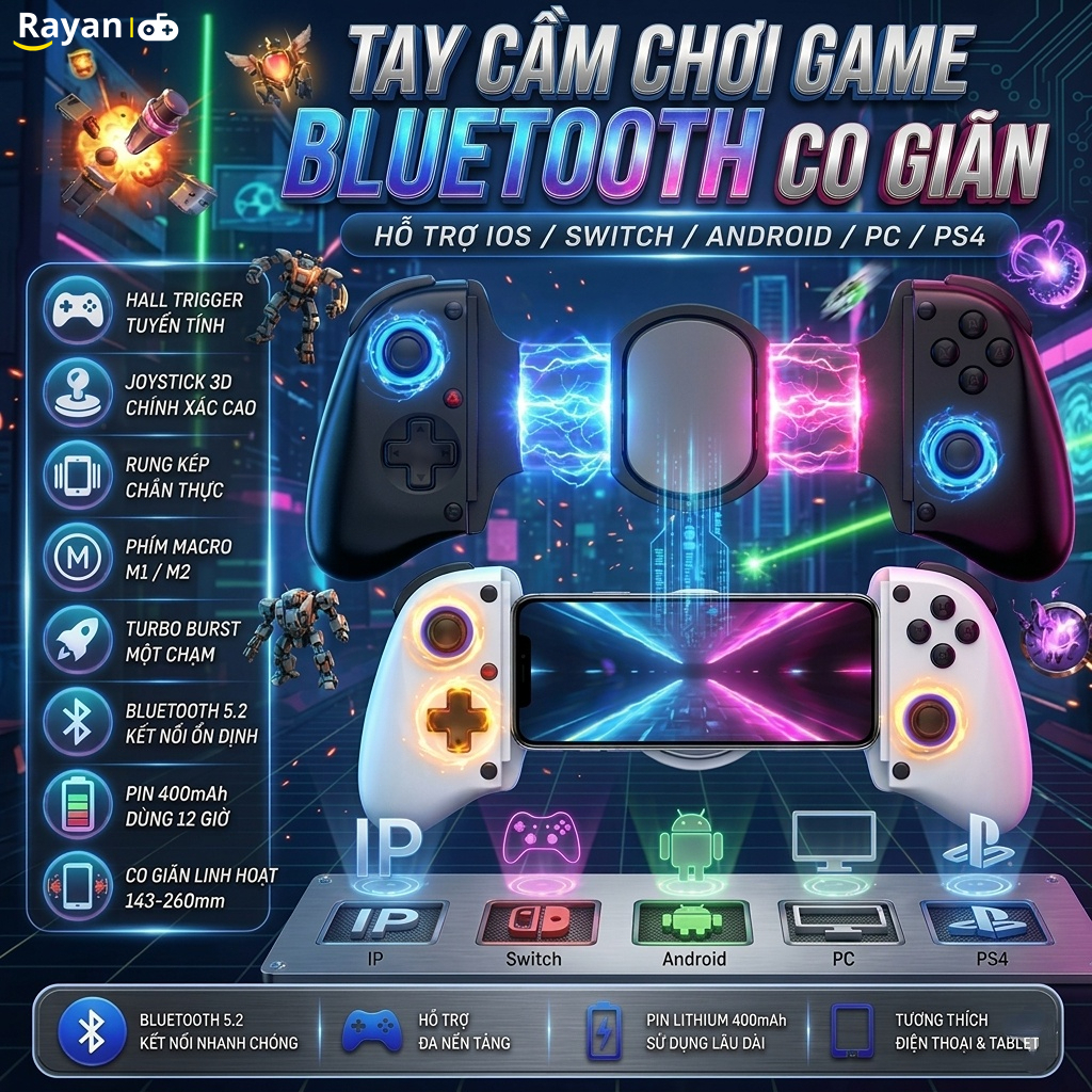 Gamepad Tay Cầm Game Bluetooth D11 Không Dây – Gamepad đa nền tảng PC/Android/iOS/PS3/PS4/Switch, có