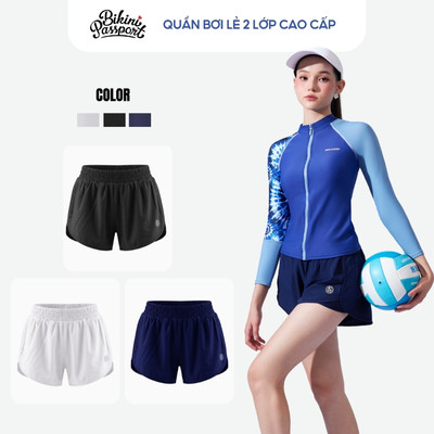 Quần bơi nữ dáng ngắn 2 lớp cao cấp đi biển - Bikini Passport - BS543_NV