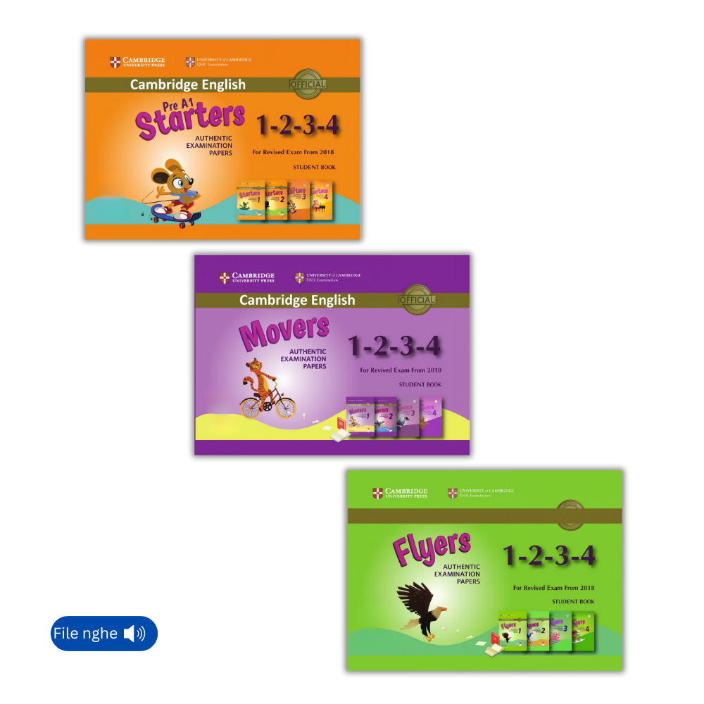 Sách - [Bản Gộp] CAM Starters - Flyers - Movers bộ 4 cuốn Authentic Examination 2018 - Tặng mp3