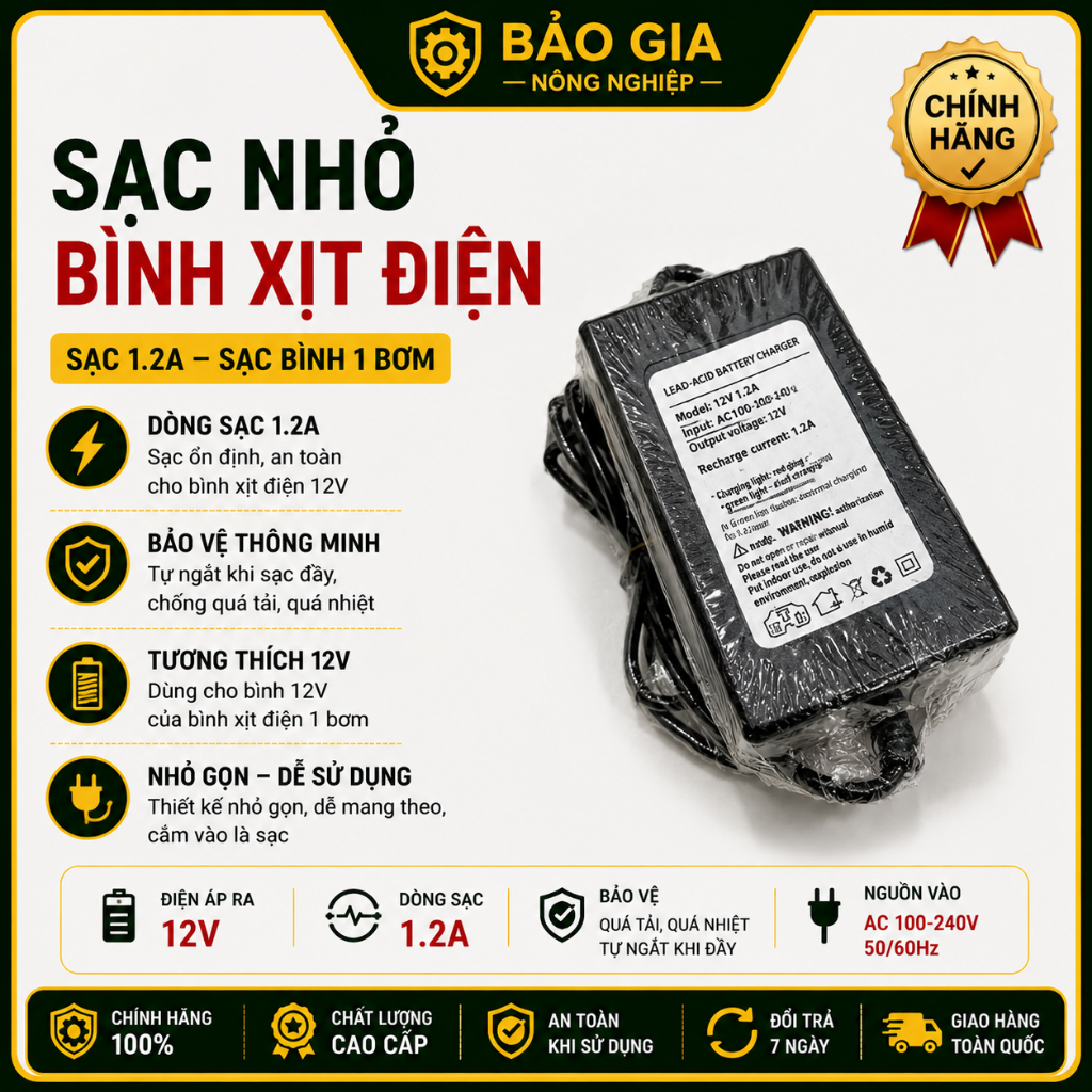 Cục Sạc Đa Năng/12V Tự Ngắt / Dùng Cho Bình Xịt Điện/ 1 Bơm Và 2 Bơm 1.0A-2A-(FRM-TKHR-CHANGER)
