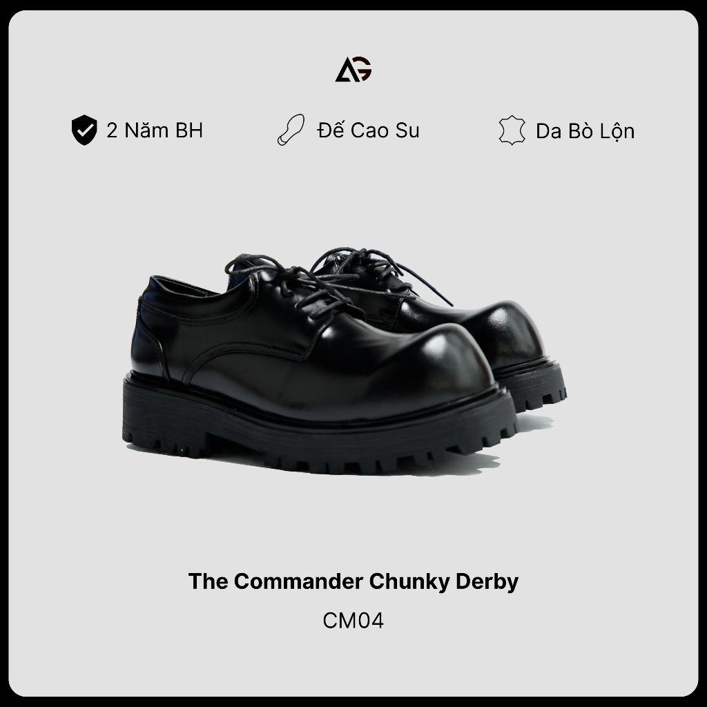 Giày Da Nam The Commander Chunky Derby Mũi Tròn Đế 5cm Da Bò Mộc Cao Cấp AUGUST CM04
