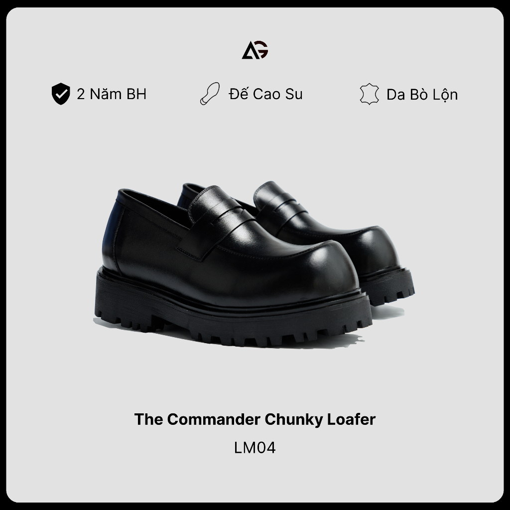 Giày Da Loafer Nam The Commander Chunky Loafer Mũi Tròn Đế 5cm Da Bò Mộc Cao Cấp AUGUST LM04