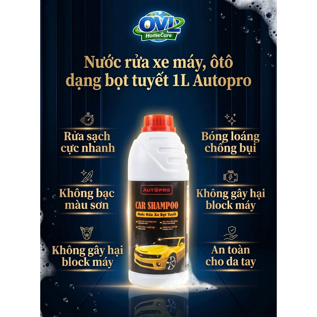 Nước rửa xe máy, ôtô dạng bọt tuyết 1L Autopro