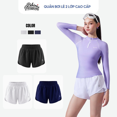 Quần bơi nữ dáng ngắn 2 lớp cao cấp đi biển - Bikini Passport - BS543_WH