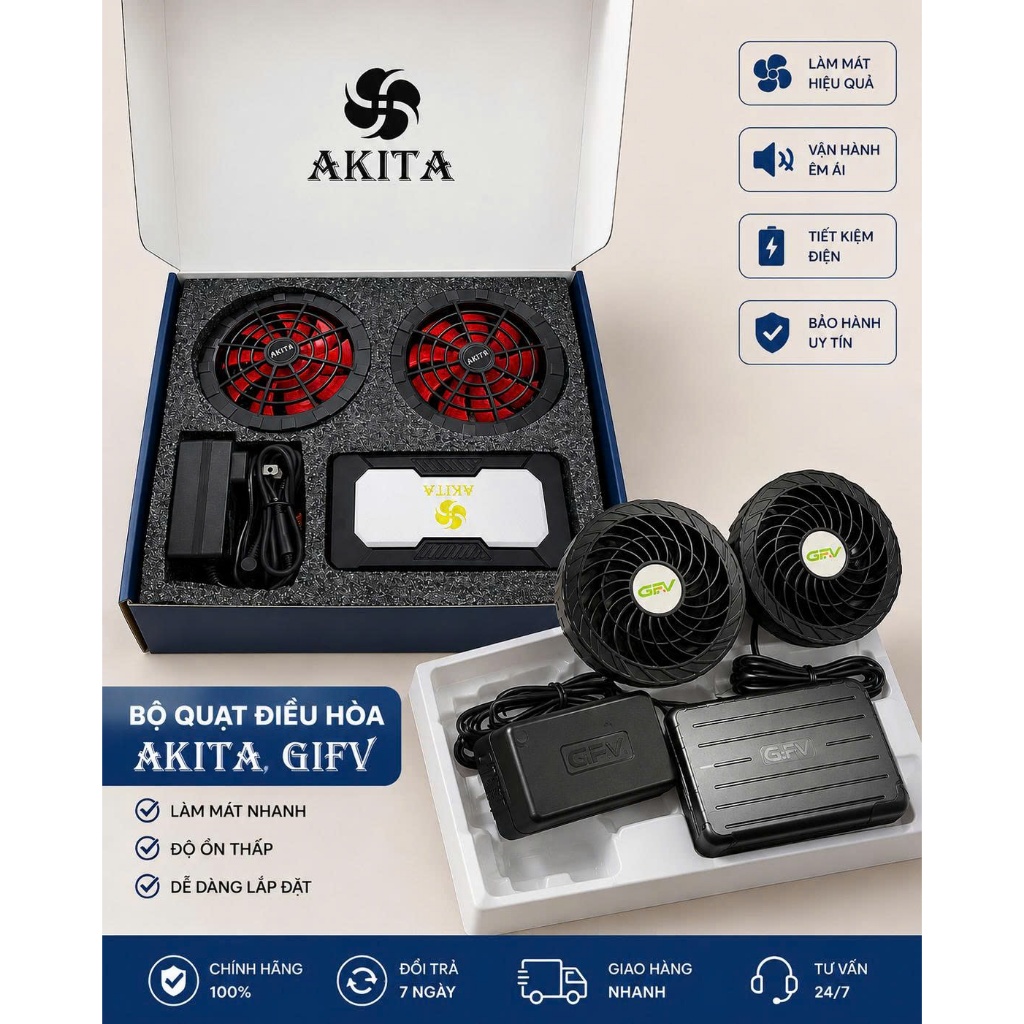 Bộ quạt áo điều hòa AKITA chính hãng, quạt không chổi than hoạt động từ 12-18 tiếng