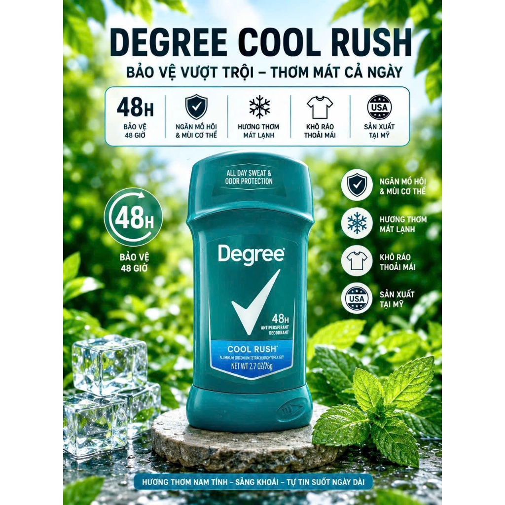 [USA] Lăn sáp khử mùi nam Degree men Cool Rush 76g - Mỹ