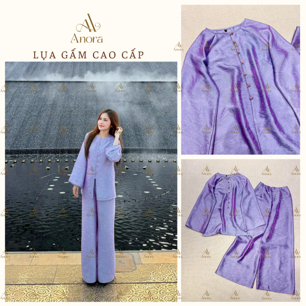 Set đồ pháp phục, đồ lam màu tím tơ lụa ánh kim cao cấp, sang chảnh dáng suông rộng đi lễ, đi chơi -