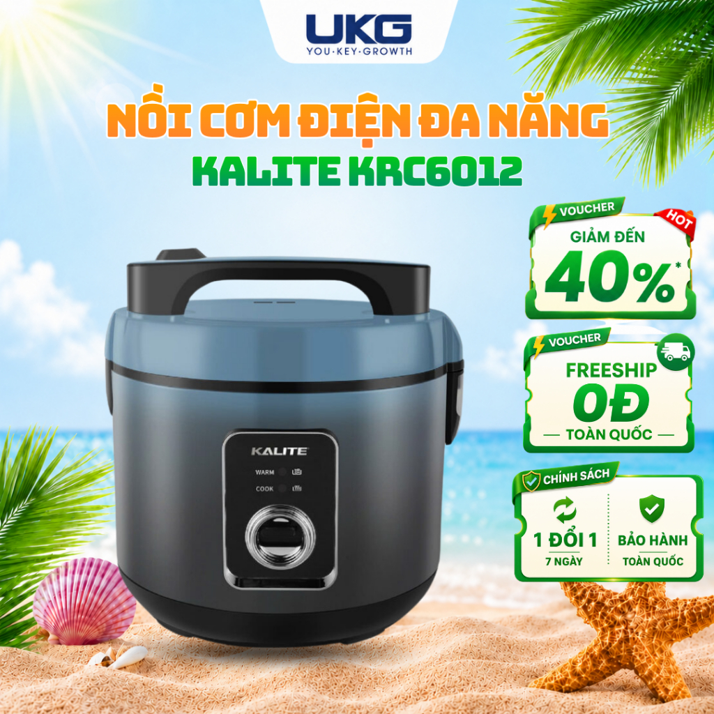 Nồi cơm điện đa năng KALITE KRC6012, dung tích 1.2L, lòng nồi dạng niêu 5 lớp phủ lớp chống dính Cer