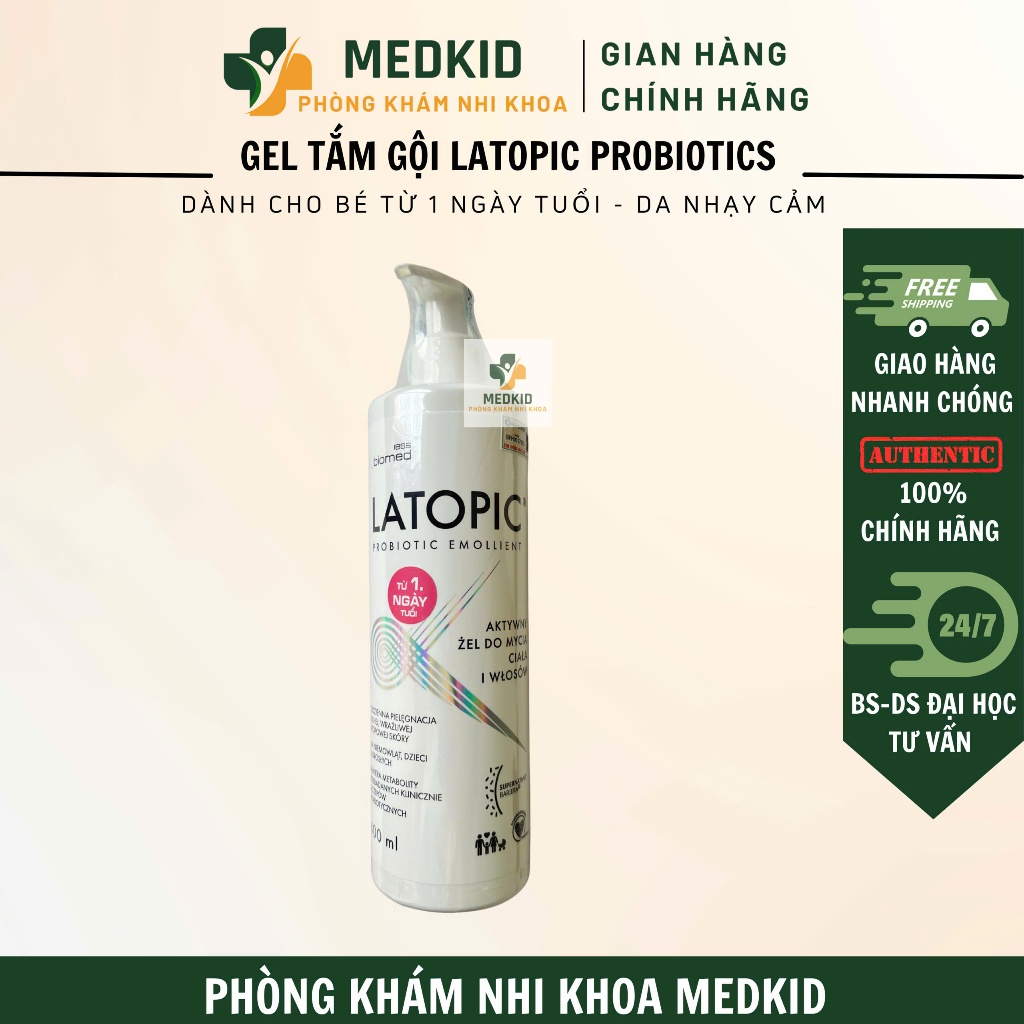 Gel tắm gội LATOPIC PROBIOTIC EMOLLIENT Active Body and Hair Wash Gel dành cho da nhạy cảm (400ml)