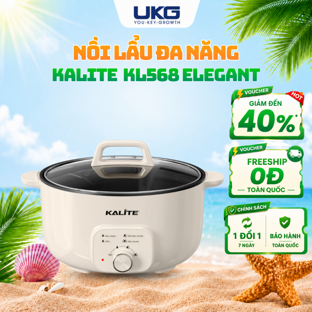 Nồi lẩu đa năng KALITE KL568 Elegant, dung tích 6L lý tưởng cho gia đình 4-6 người, mâm nhiệt ống đô