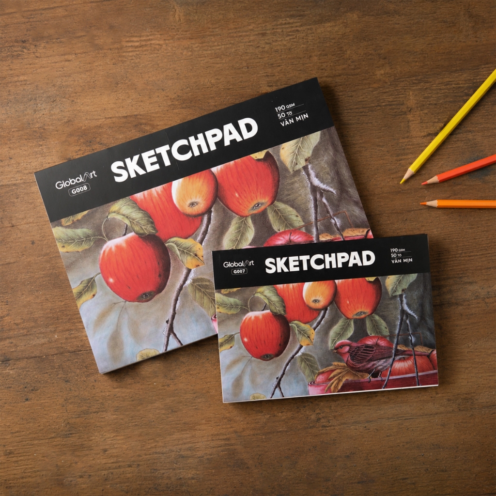 SketchPad 50 Tờ Giấy Vẽ Global Art 190GSM Vân Mịn Size A5/A4 Dùng Vẽ Phác Thảo, Màu Chì, Acrylic G00