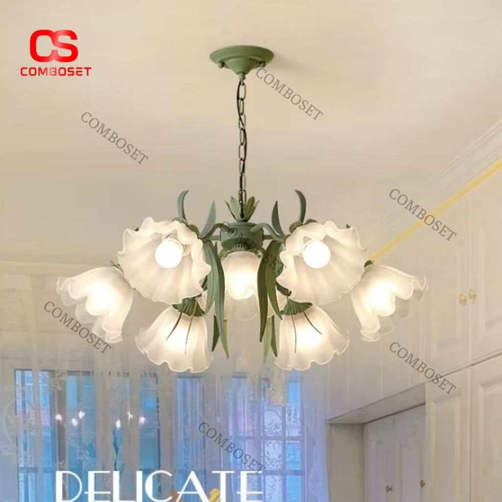 Đèn Chùm 6 Đầu Dáng Hoa Cao Cấp Thơ Mộng Cho Phòng Khách, Phòng Ngủ 5649