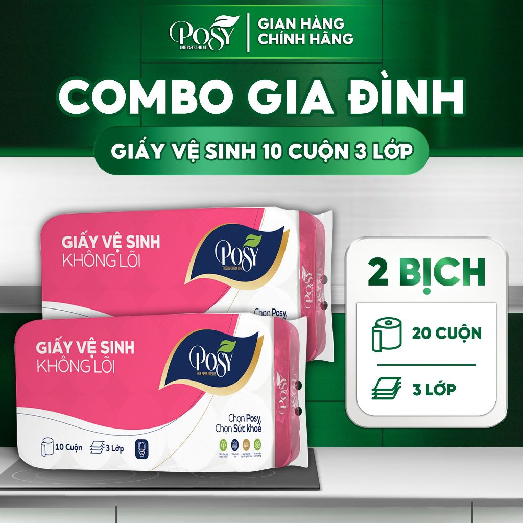[OUTLET S4] Combo gia đình 2 bịch giấy vệ sinh Posy 10 cuộn 3 lớp mềm mịn dễ tan trong nước
