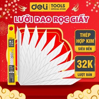 [SALE 60%] Hộp 10 Lưỡi Dao Rọc Giấy Deli, Chất Liệu Thép Hợp Kim Siêu Bền, Sắc Bén, Mũi Dao 30 Độ - DL-DP093