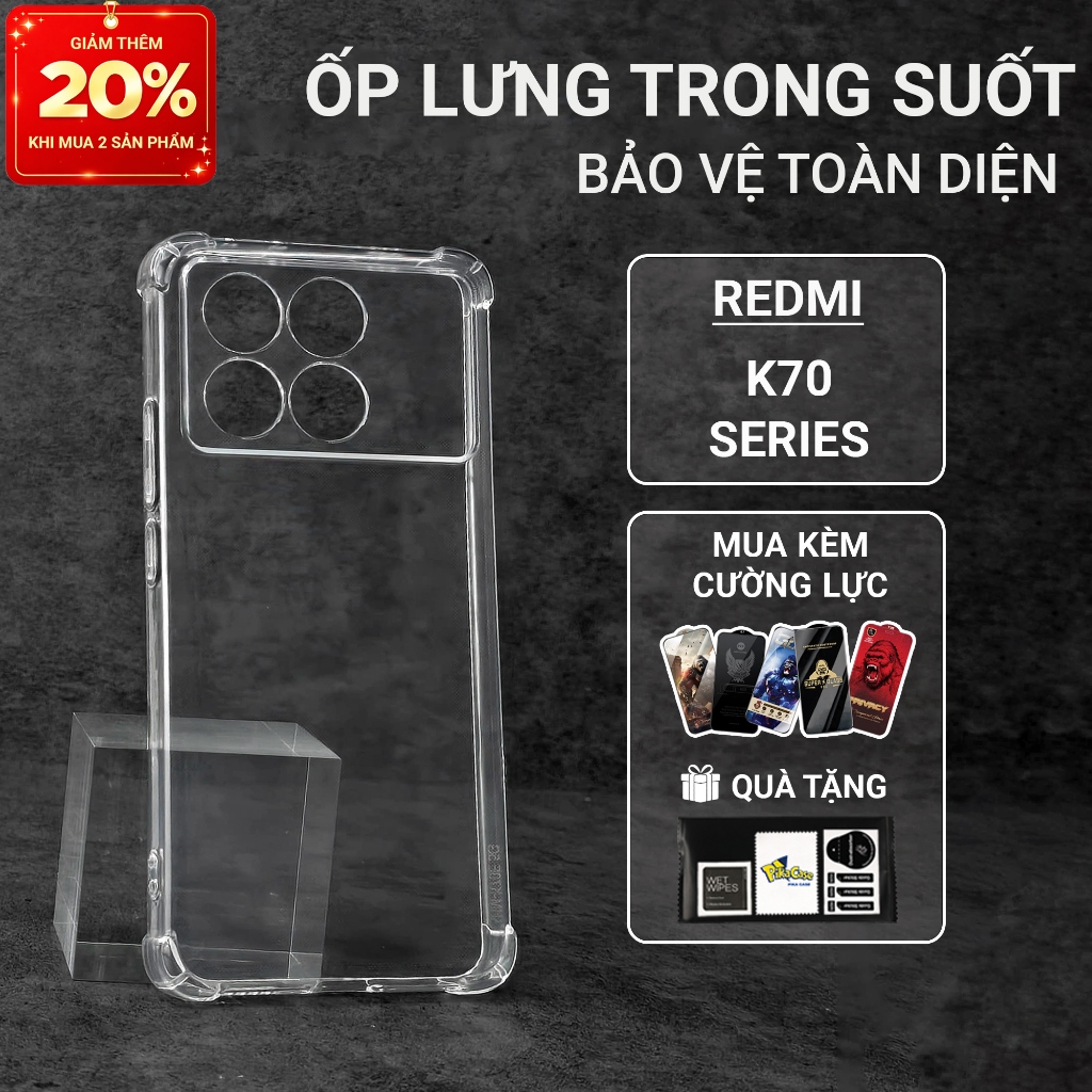 Ốp lưng Redmi K70, K70e, K70 Pro, K70 Ultra Pikacase trơn trong suốt | Ốp lưng điện thoại Xiaomi dẻo