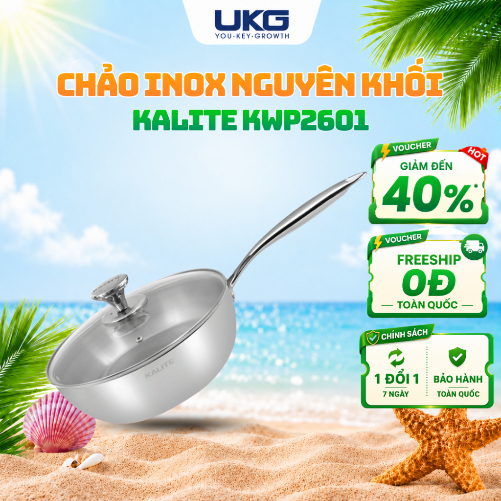 Chảo Chống Dính Tự Thân Kèm Vung Kính Inox 304 Chiên Xáo Rán Đa Năng KALITE KWP2601 Size 26cm