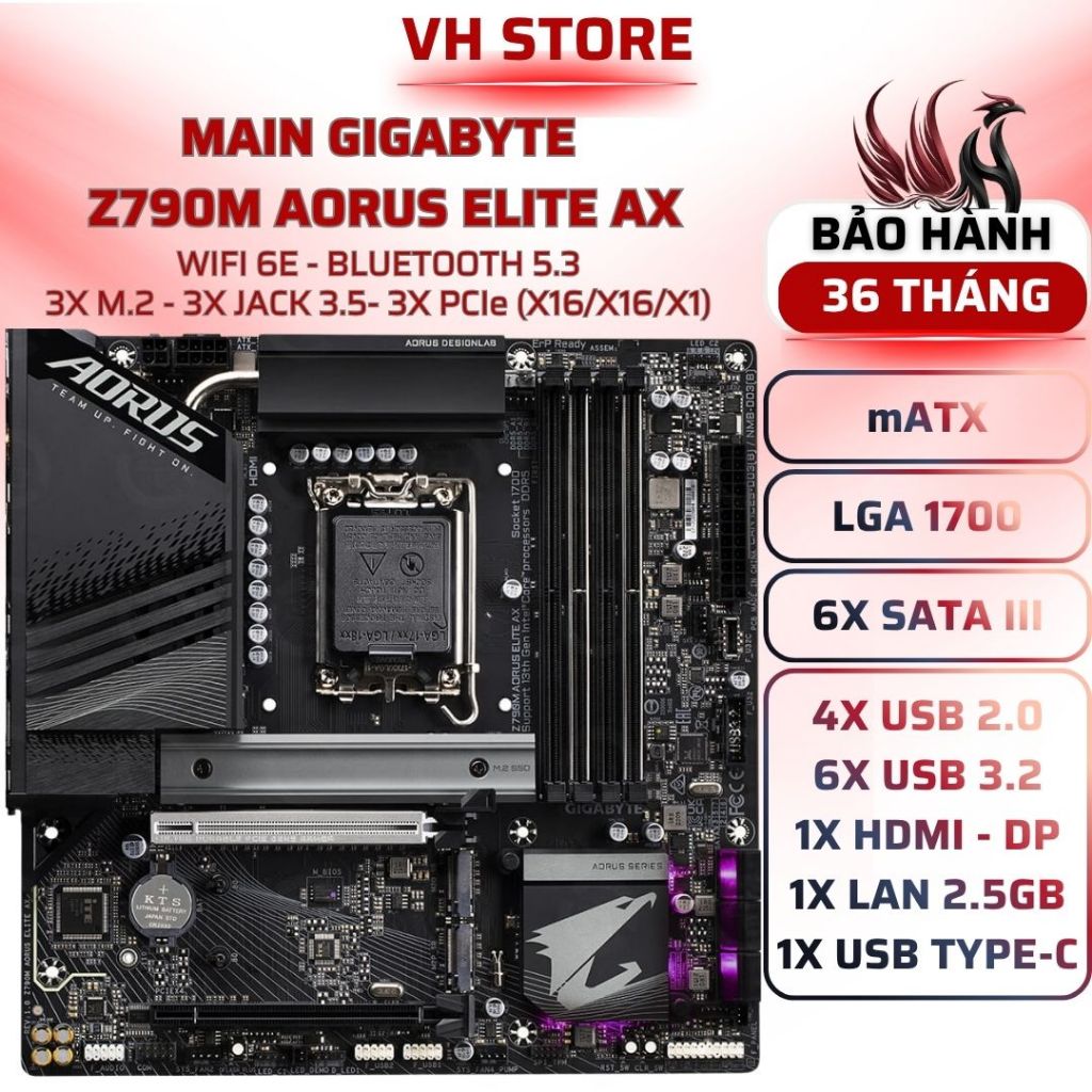 Mainboard Gigabyte Z790M AORUS ELITE AX DDR5 WiFi 6E - BẢO HÀNH 36 THÁNG - VHSTORE