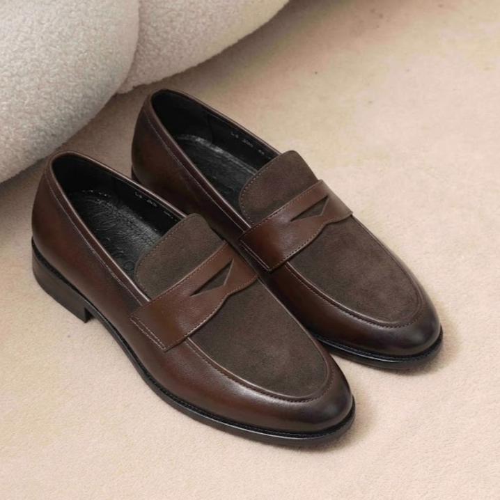 Giày Lười Penny Loafer nam upper Da lộn nâu - Da bò nguyên tấm - Đế phíp Toroshoes Mã M749