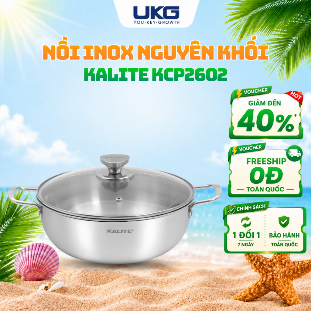 Nồi Inox Liền Khối Cao Cấp Đa Năng Hiệu Suất Bắt Từ 98% Dùng Trên Mọi Loại Bếp Kalite KCP2602 Size 2
