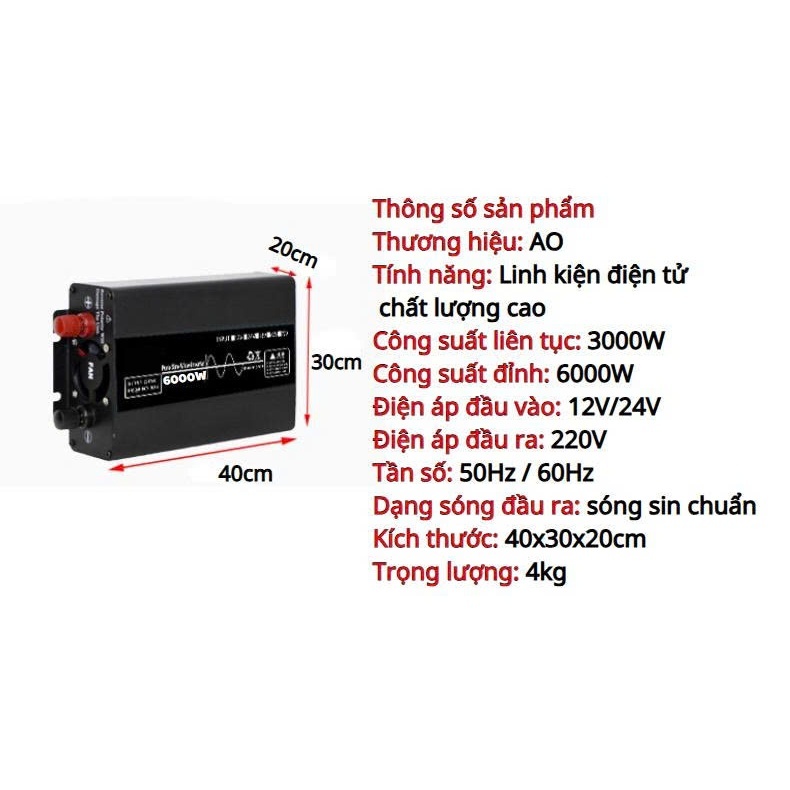 Bộ Đổi Điện Sin Chuẩn AO 6000W 12V/24v sang 220v