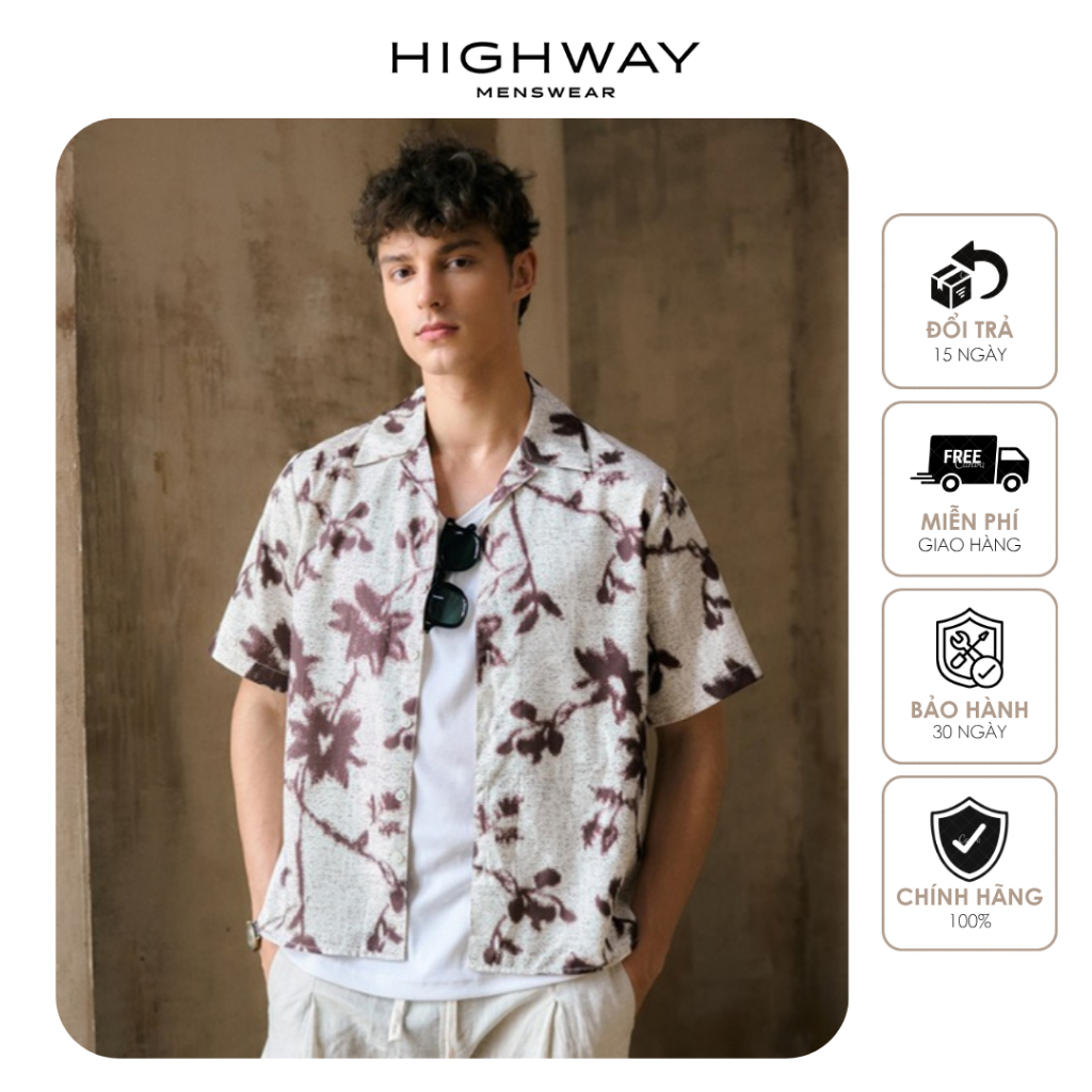 Áo sơ mi cuban nam mềm mát phom boxy Highway (Menswear) Ink Floral