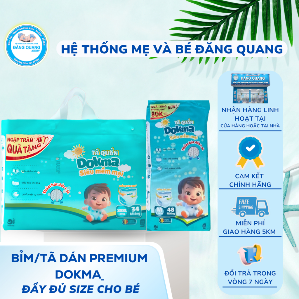 Tã/Bỉm/Quần Dán DOKMA PREMIUM Mềm Mại Thấm Hút Đầy Đủ Size Cho Bé