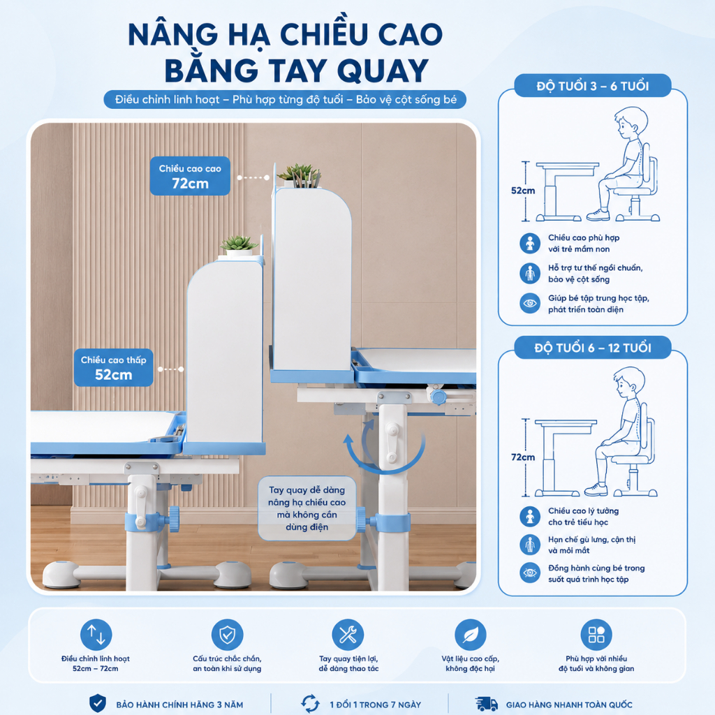 [Bản Cải Tiến] Bộ bàn ghế học sinh chống gù Sakawin A16 Plus - Bàn học cho bé, Nâng hạ tay quay | BigBuy360 - bigbuy360.vn
