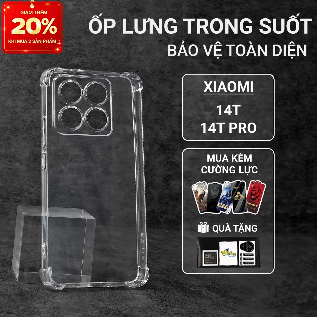 Ốp lưng Xiaomi 14T, 14T Pro 5G Pikacase trơn trong suốt | Ốp điện thoại Xiaomi dẻo bảo vệ camera đt 