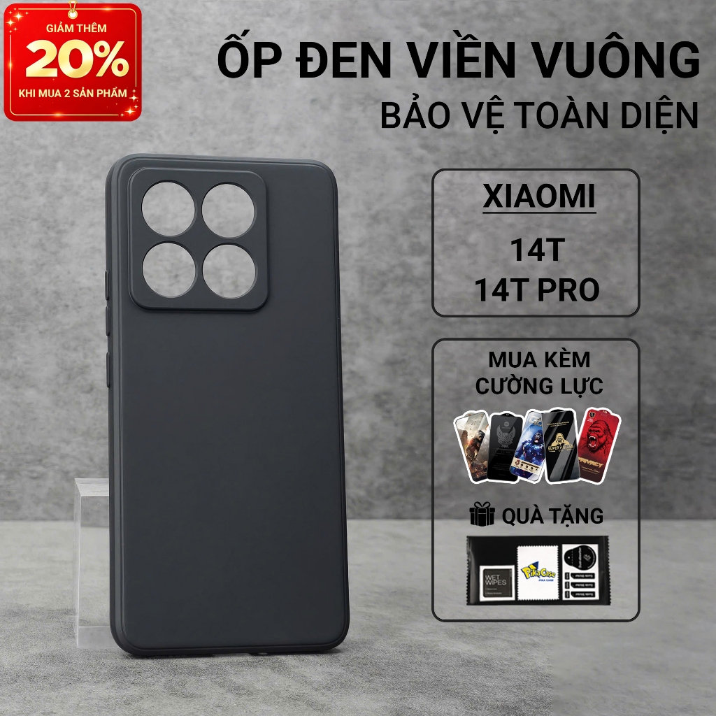 Ốp lưng Xiaomi 14T, 14T Pro 5G Pikacase trơn màu đen | Ốp điện thoại Xiaomi dẻo bảo vệ camera đt toà