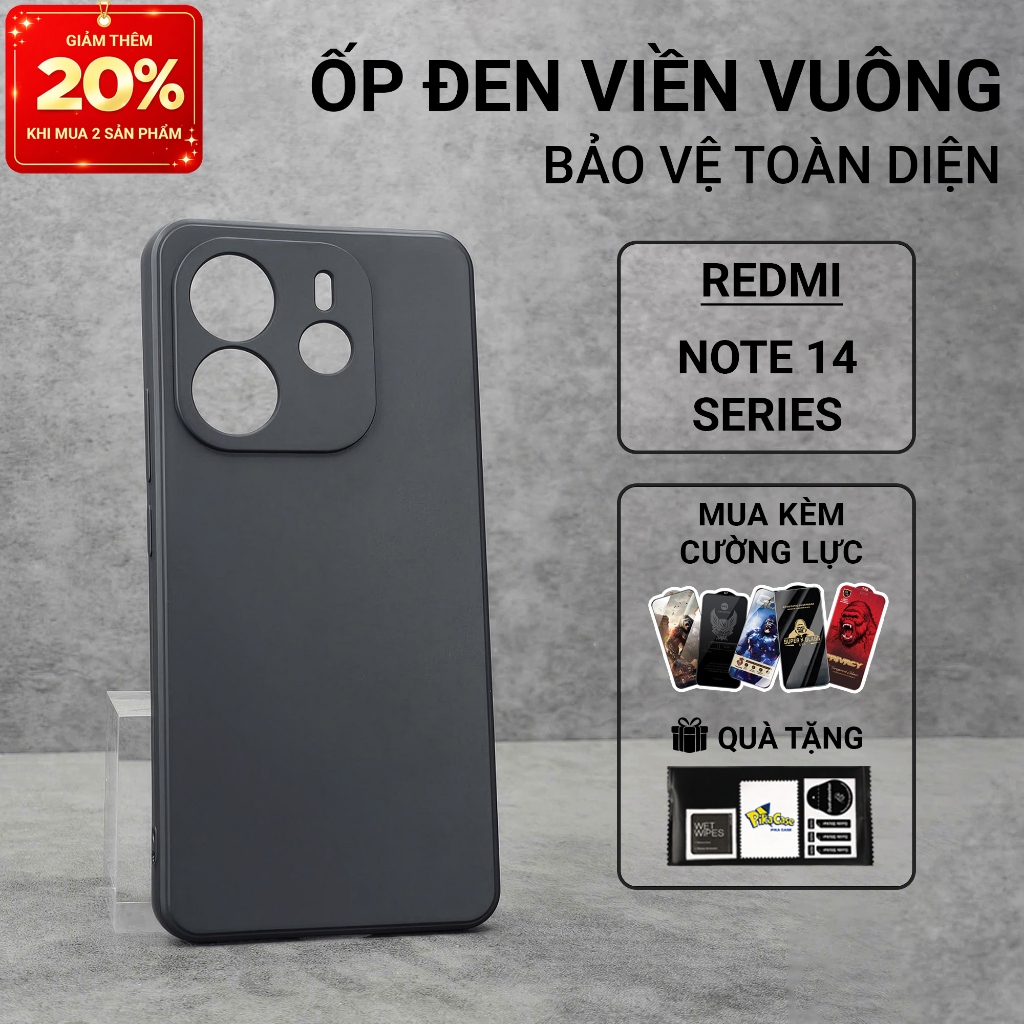 Ốp lưng Redmi Note 14, Note 14 Pro 4G/5G Plus Pikacase trơn màu đen | Ốp điện thoại Xiaomi dẻo bảo v
