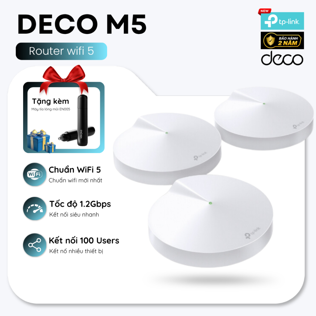 Bộ Phát WiFi Mesh TP-Link Deco M4/M5 | Chuẩn WiFi 5, Tốc độ 1.3Gbps, Băng tần kép, Kết nối 100 users